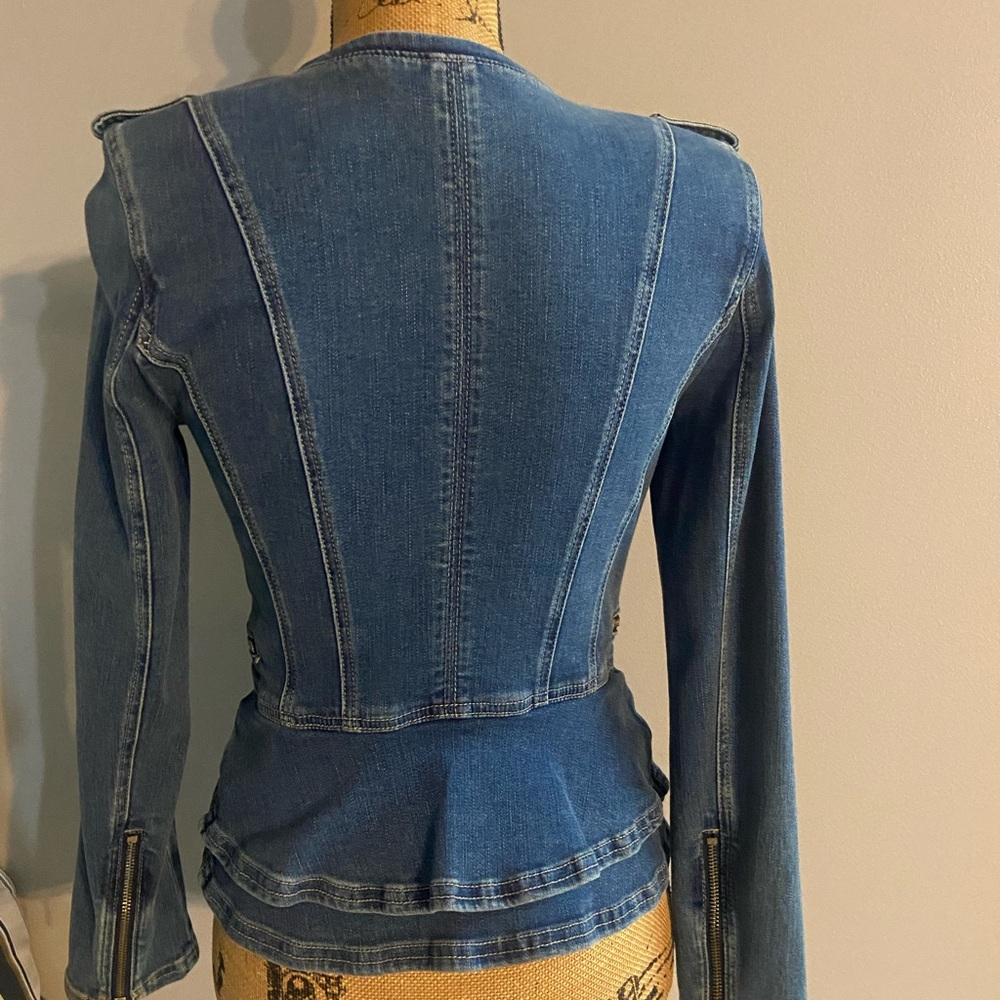 White House Black Market Sz 00 Women’s Blue Jean Jacket - Picture 4 of 13